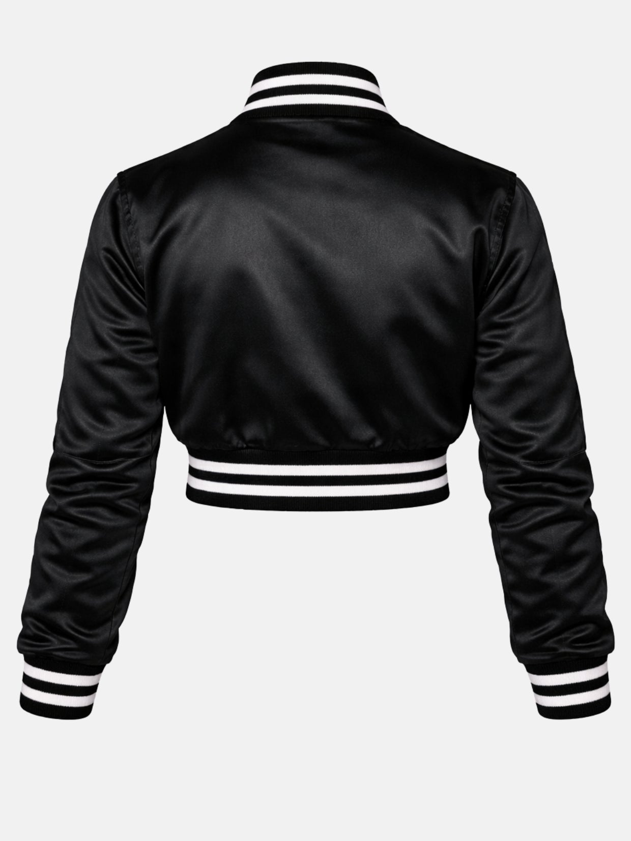 Flat lay back view showing satin sheen and ribbed knit waistband