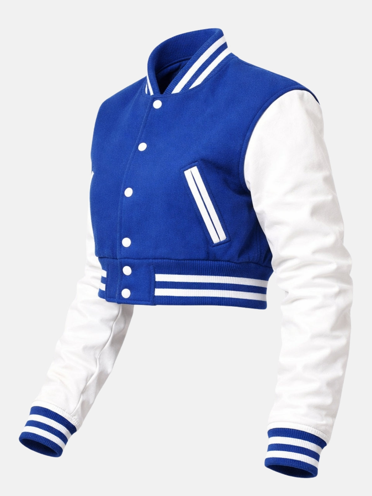 Flat lay, three-quarter side angle, sleeve bent to show the shoulder seam and cuff ribbing