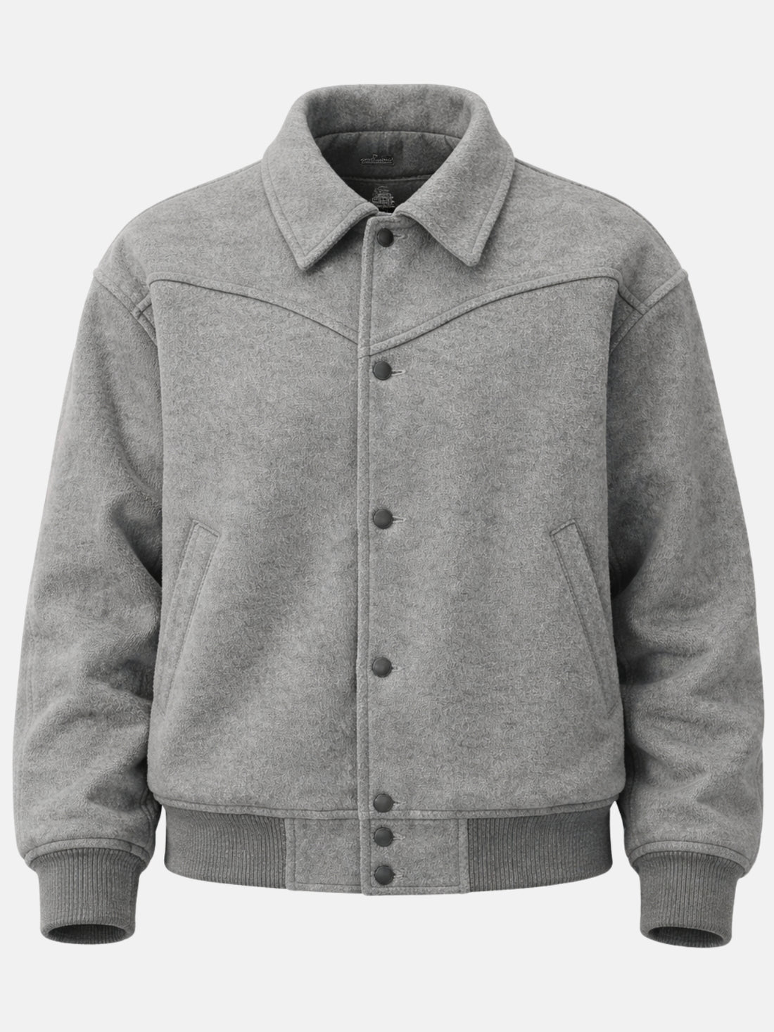 Heather gray wool trucker jacket with western yoke and point collar