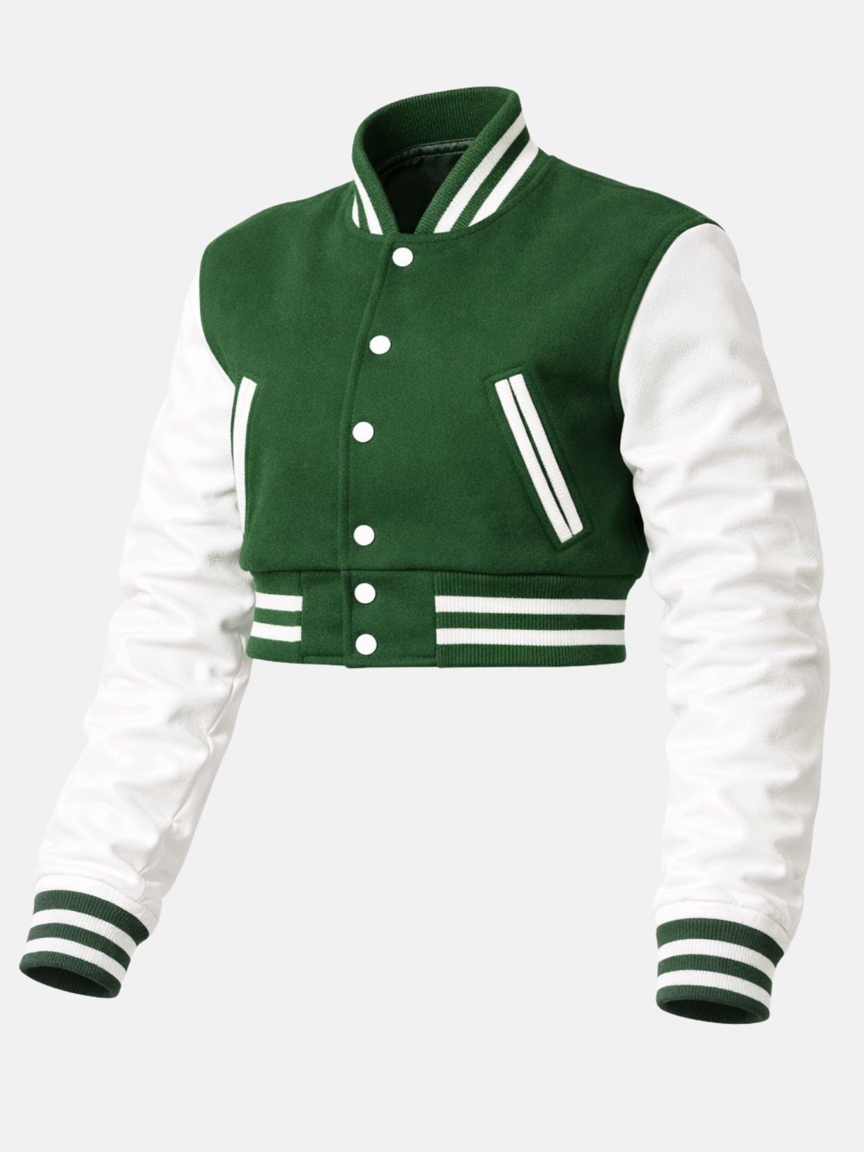 Flat lay, three-quarter side angle, sleeve bent to show the shoulder seam and cuff ribbing together