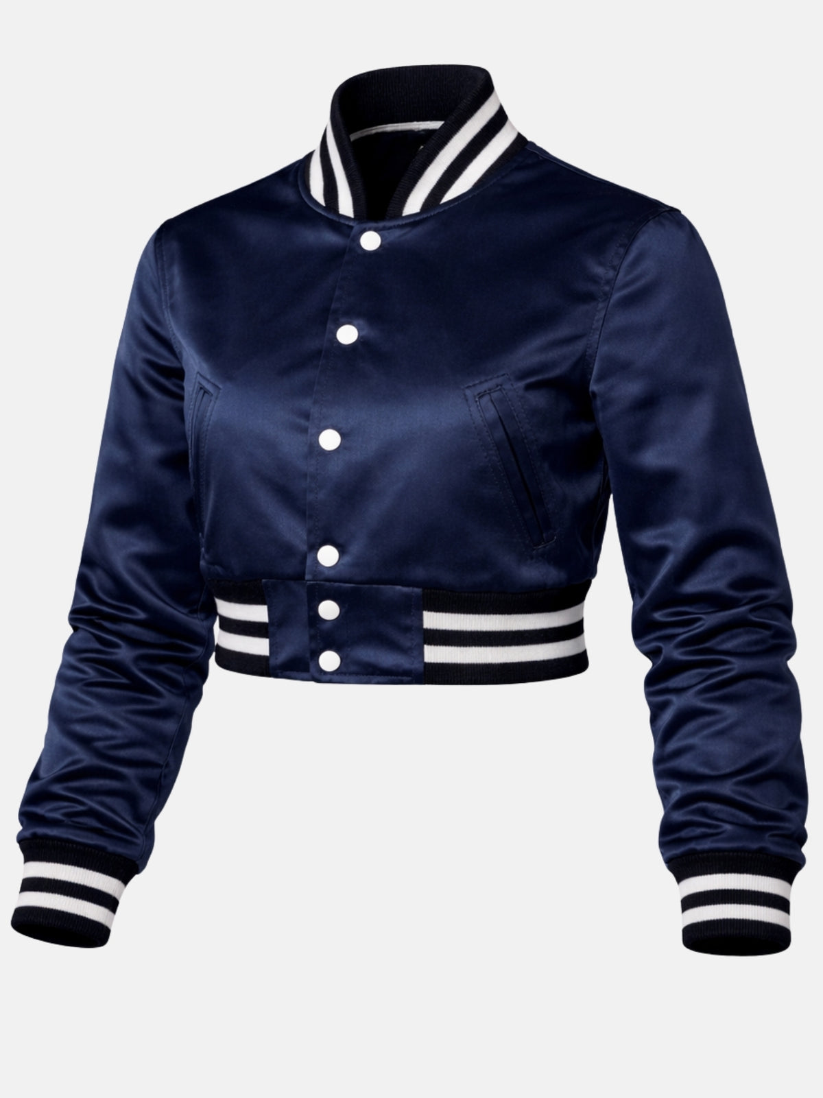 Flat lay, three-quarter side angle, sleeve bent to show the ribbed cuff and pocket welt together