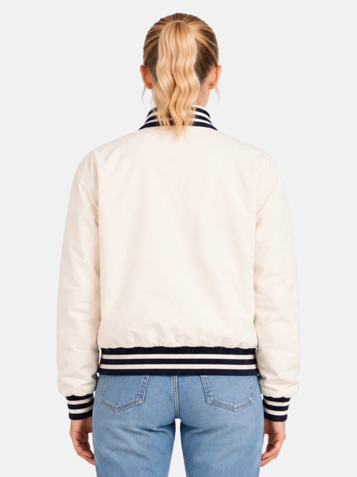Off White Varsity Womens, Navy Rib Trim