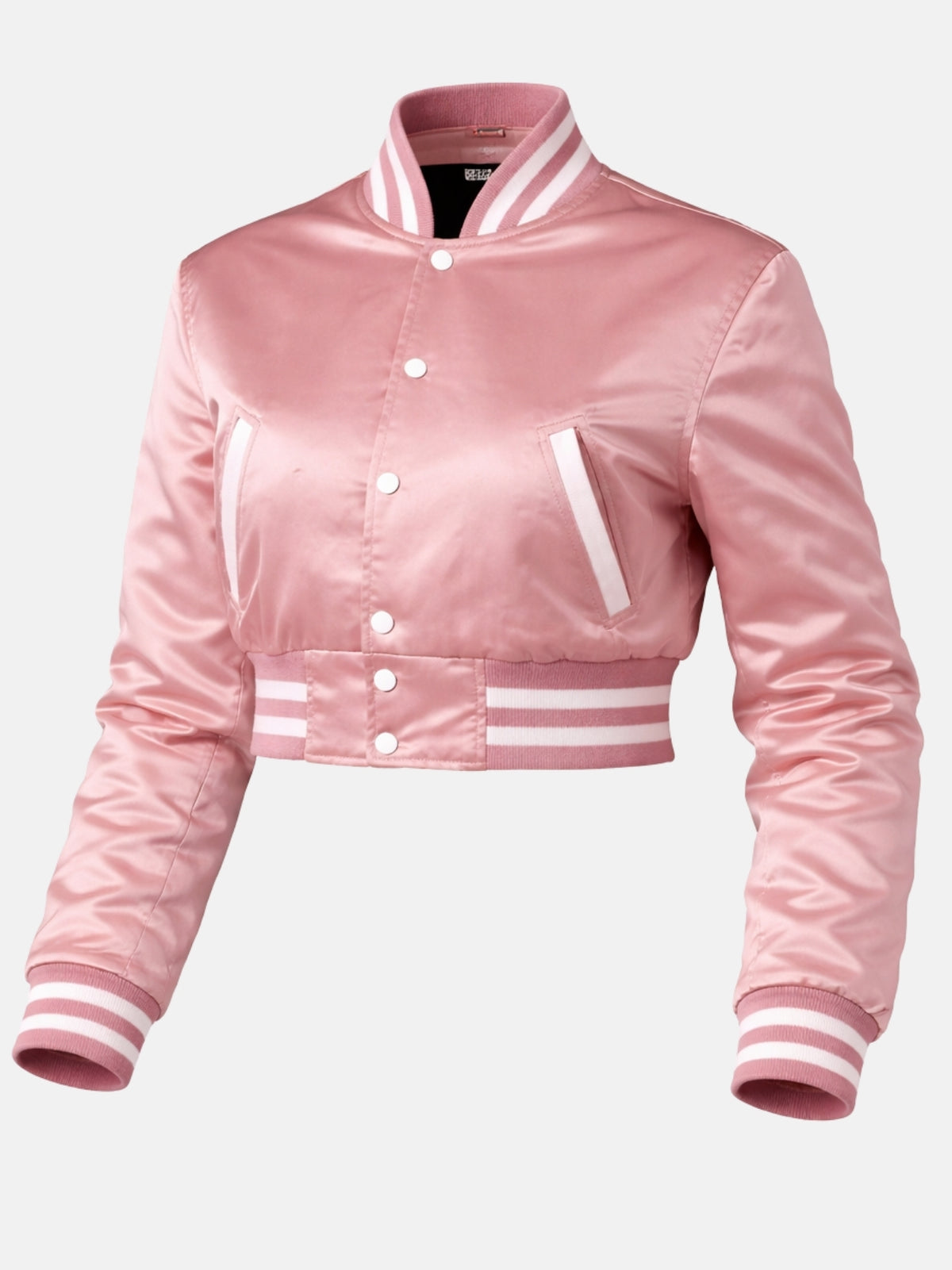 Flat lay, three-quarter side angle, sleeve bent to show the ribbed cuff and piped pocket together
