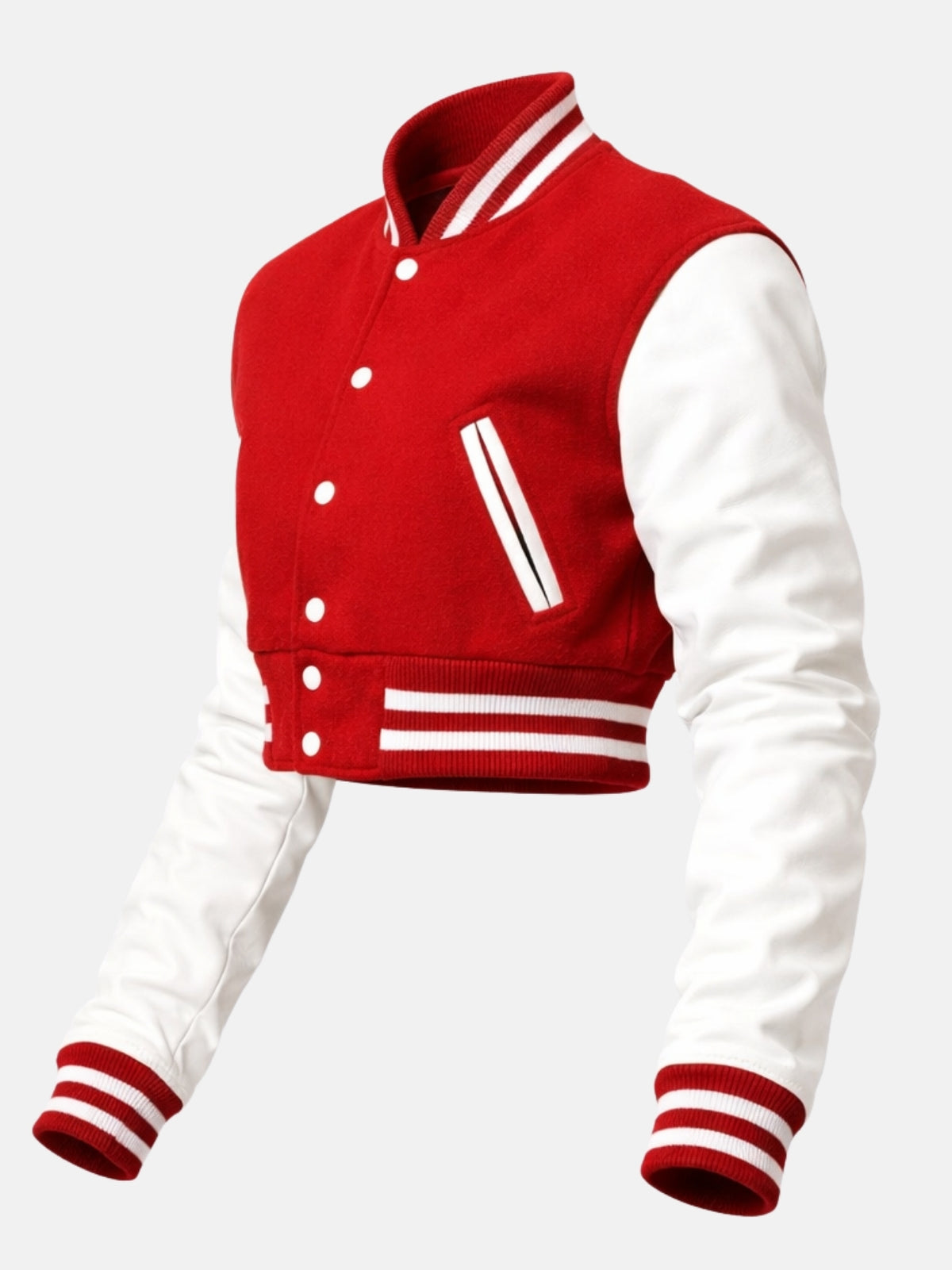 Flat lay, three-quarter side angle, sleeve bent to show the shoulder seam and cuff ribbing