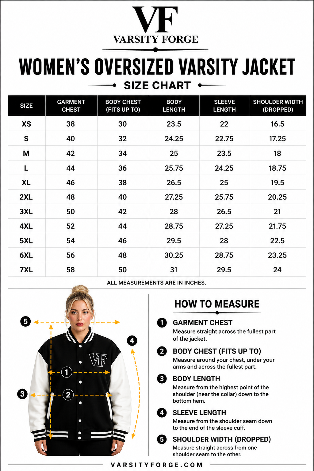 Varsity Forge Size Guide