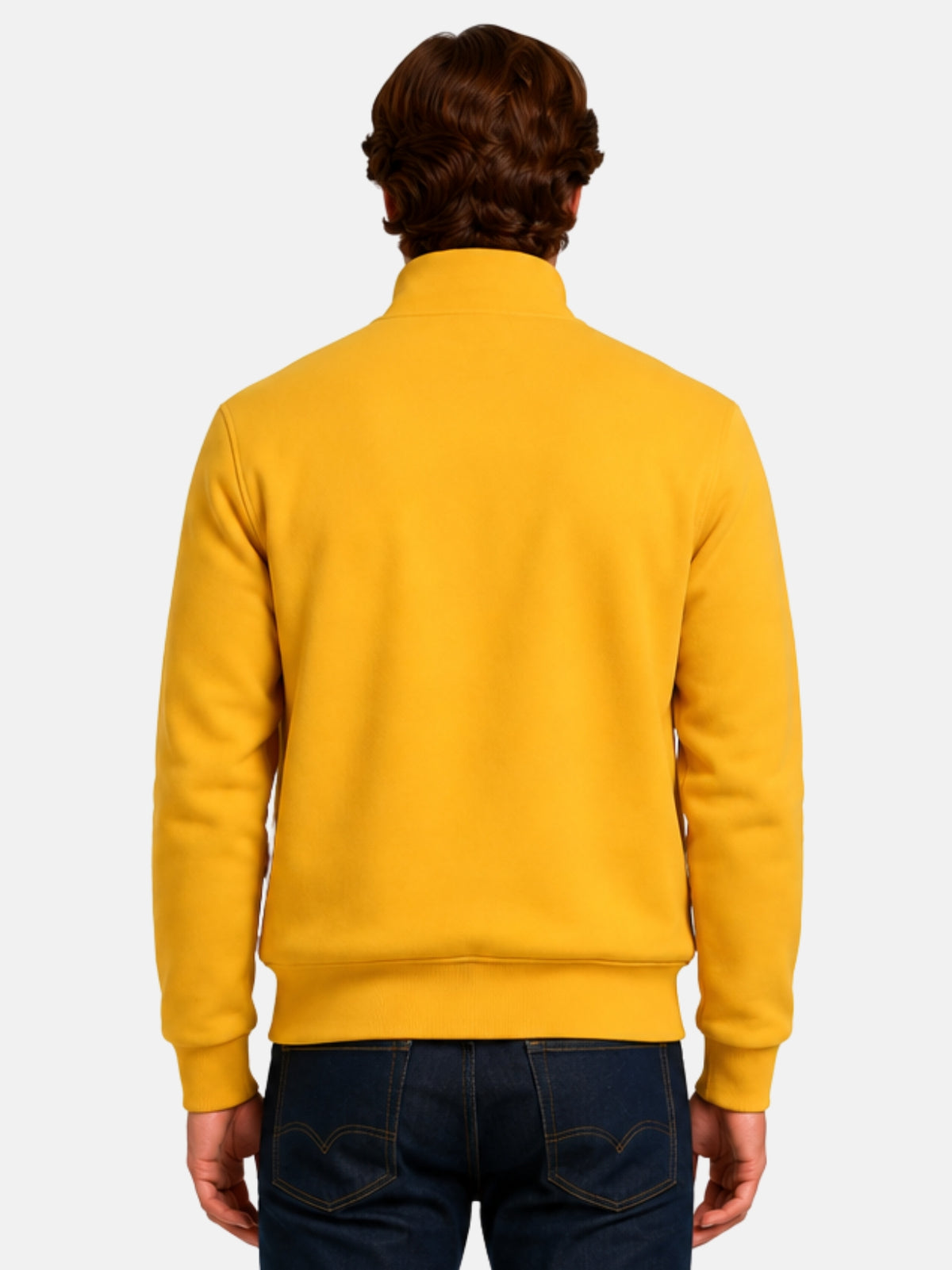 Back view of yellow varsity jacket with clean, patch-free back panel